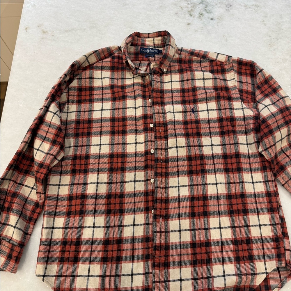 Ralph Lauren Red and White Casual Button Down Shirt